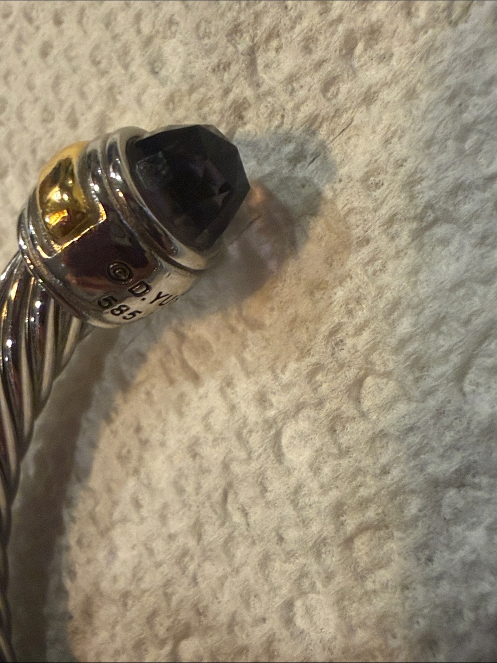 David Yurman copy, Twisted Cable Cuff Bracelet with Stone End Caps - Silver - Picture 3 of 4